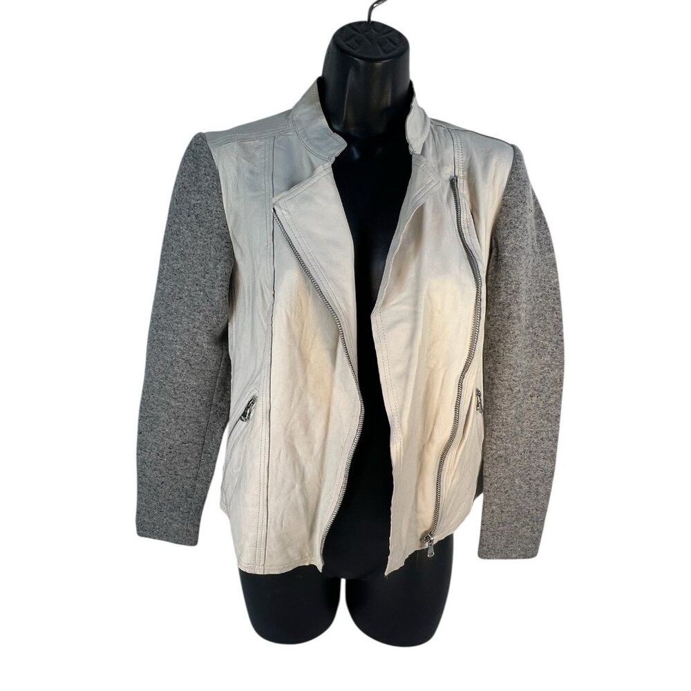 Rebecca Taylor lamb leather‎ & wool blend Moto style zip front jacket size 2 - Picture 3 of 10